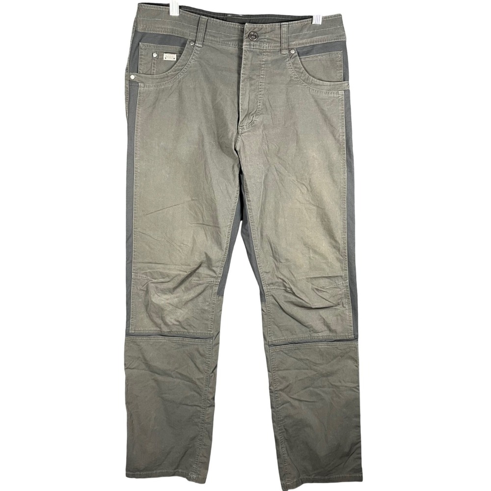 KUHL Hiking Pants Men's 32x32 Gray Dark Khaki Articulated Knee Stretch Utility